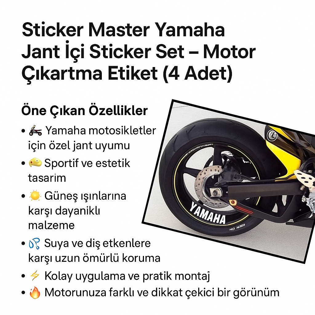 Sticker Master Yamaha Jant İçi Sticker Set Motor Çıkartma Etiket 4 Adet