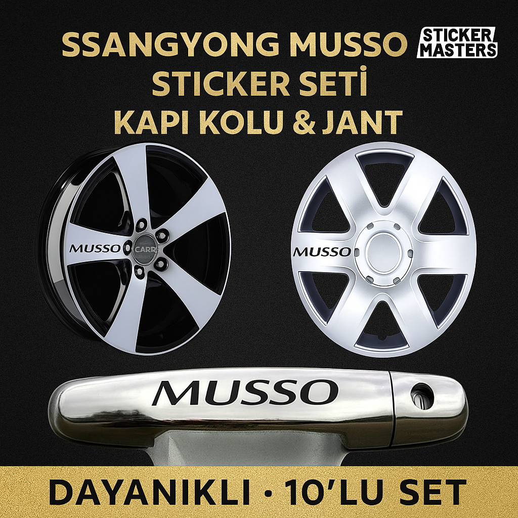Sticker Master Ssangyong Musso Sticker Seti – Kapı Kolu & Jant İçin Dayanıklı 10’lu Oto Etiket