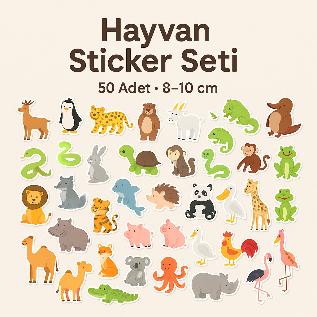 Sticker Master 50 Parça Sevimli Hayvanlar Etiket Çıkartma Pc Laptop Araba Oto Motor 8-10 cm
