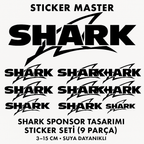 Sticker Master SHARK Sponsor Sticker Seti – 9 Parça Siyah Logo Etiket