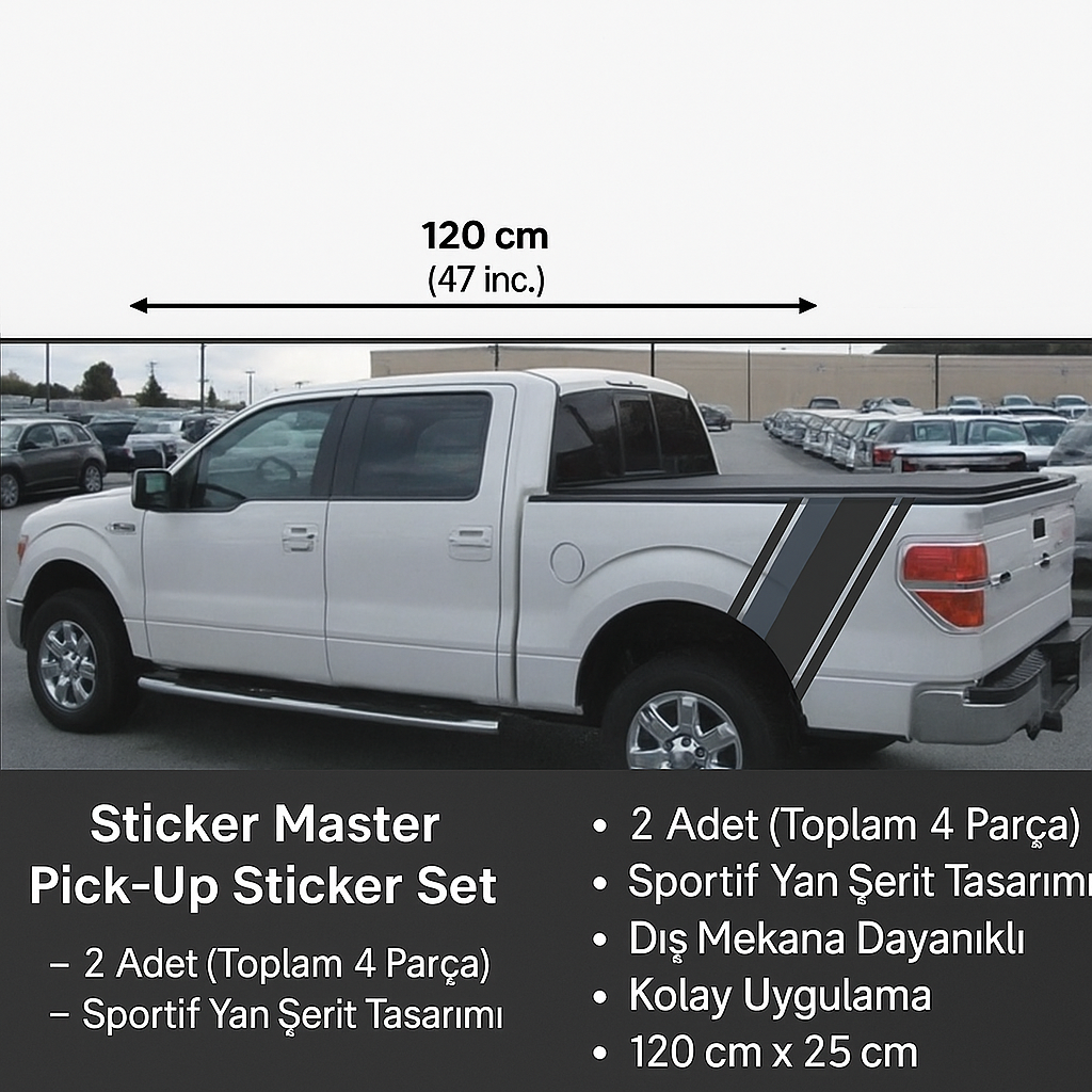 Sticker Master Pick-Up Sticker Seti – 2 Takım (4 Adet) Yan Şerit Çıkartma