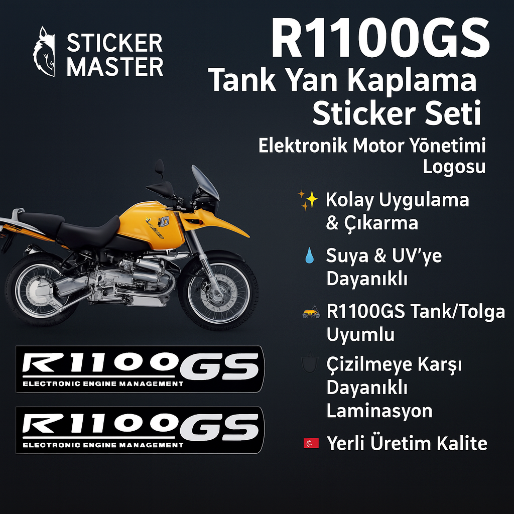 Sticker Master BMW R1100GS Tank Yan Kaplama Sticker Seti – “Electronic Engine Management” Logolu