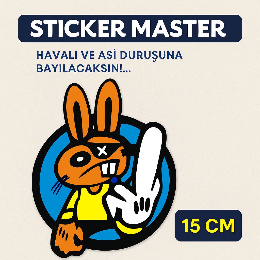 Sticker Master Korsan Tavşan Sticker – Laptop, Kask, Araba, Defter İçin Dayanıklı Etiket 15 cm