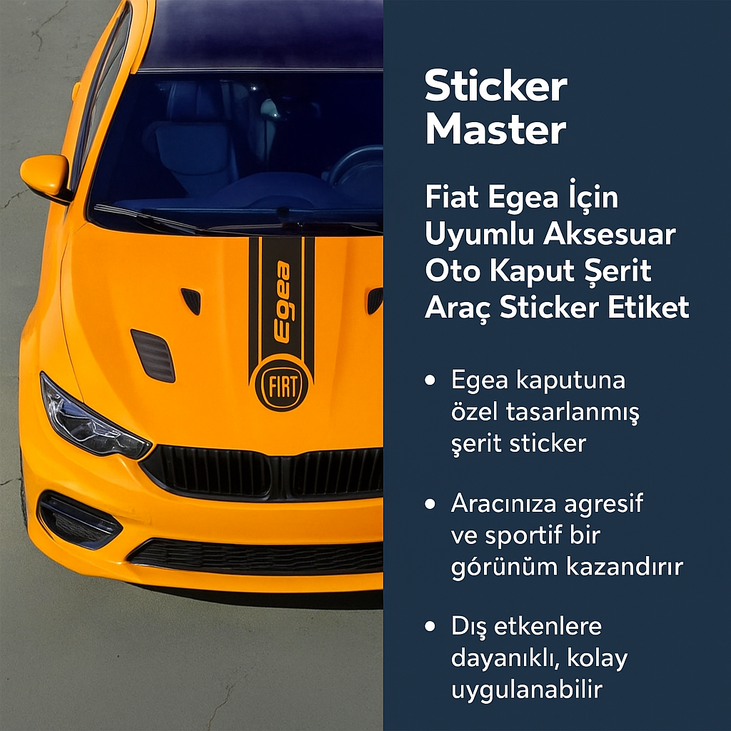 Sticker Master Fiat Egea İçin Uyumlu Aksesuar Oto Kaput Şerit Araç Sticker Etiket - Sportif Tasarım