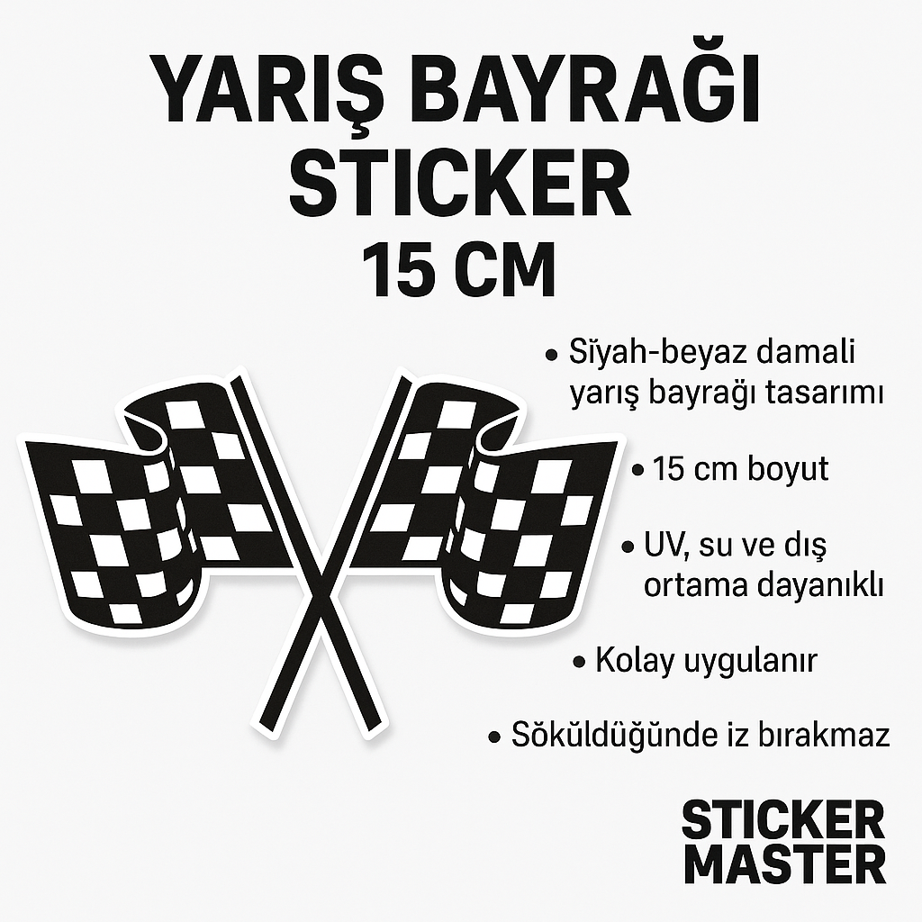 Sticker Master Yarış Bayrağı Sticker – 15 cm Finish Çizgisi Temalı Etiket