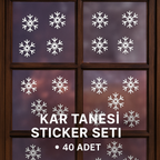 Sticker Master 40 Adet Beyaz Kar Tanesi Cam Kış Sticker - Yılbaşı Sticker- Yılbaşı Dekoru Etiket Çıkartma