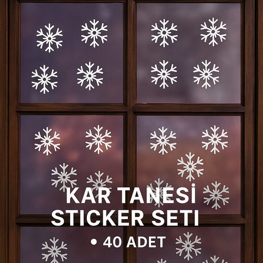 Sticker Master 40 Adet Beyaz Kar Tanesi Cam Kış Sticker - Yılbaşı Sticker- Yılbaşı Dekoru Etiket Çıkartma