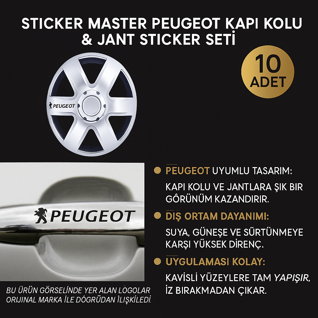 Sticker Master Peugeot Kapı Kolu & Jant Sticker Seti - 10 Adet Dayanıklı Oto Etiket