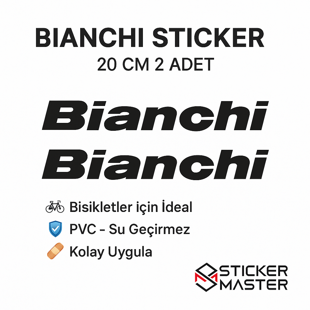 Sticker Master Bianchi Bisiklet Sağ Ve Sol Etiket Çıkartma Yapıştırma Sticker 20 Cm