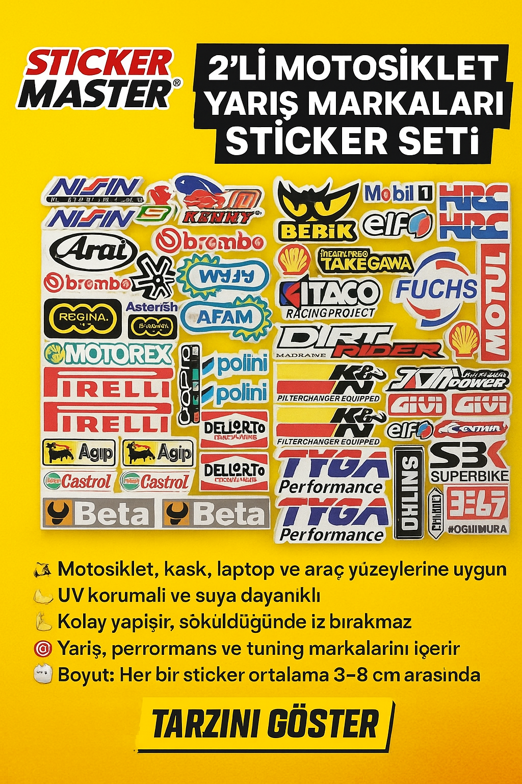 Sticker Master 2'li Motosiklet Yarış Markaları Sticker Seti – Süperbike, Racing, Moto GP Temalı Etiket Seti
