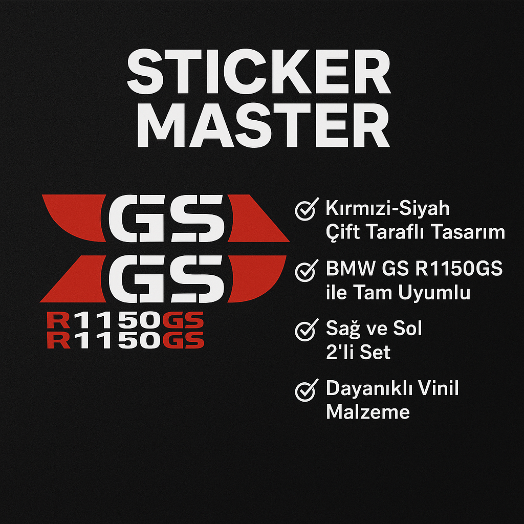 Sticker Master BMW GS R1150 Motor Sticker Set – Kırmızı Siyah Çift Taraflı Tasarım