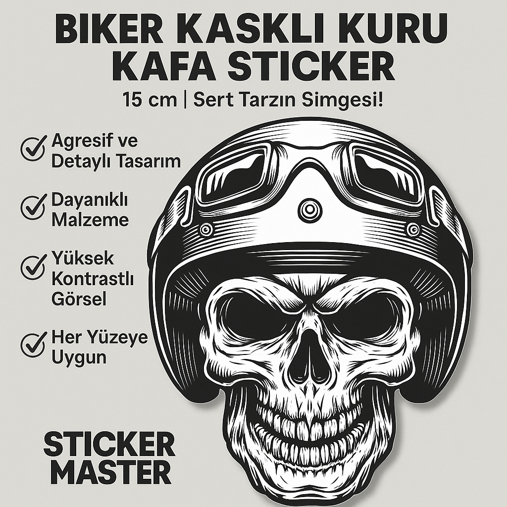 Sticker Master Skull Motor Kask Kurukafa Gözlük Sticker Motor, Kask, Laptop, Araba, Oto Araç İçin Dayanıklı Etiket Decal 15 Cm