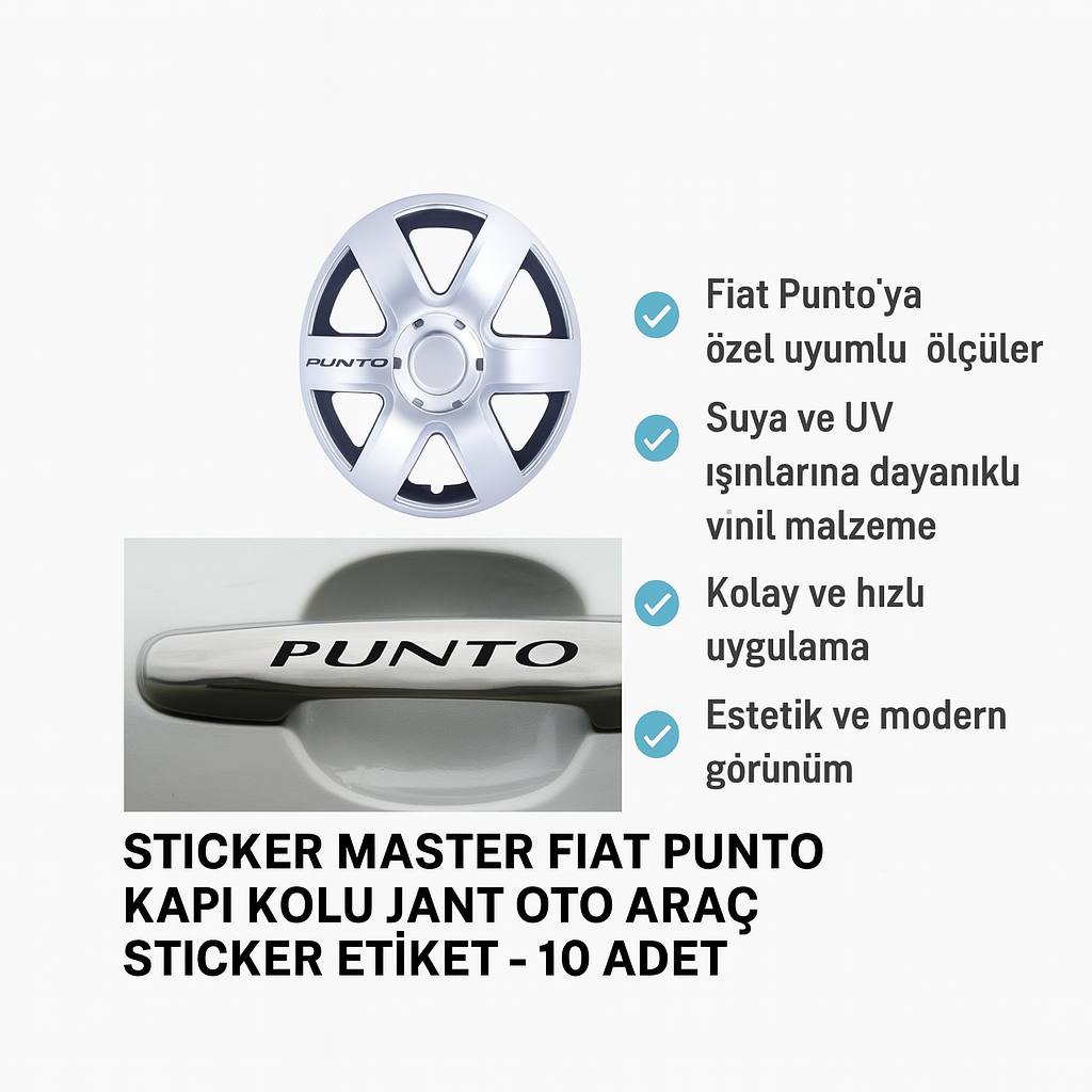 Sticker Master Fiat Punto Kapı Kolu Jant Oto Araç Sticker Etiket - 10 Adet