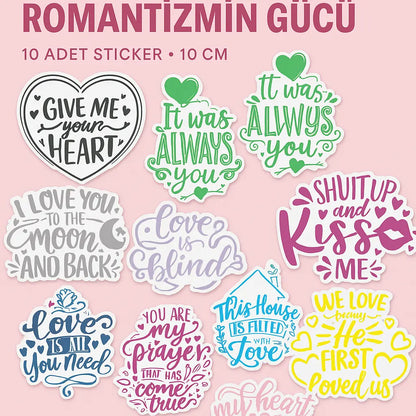 Sticker Master Aşk Temalı Sticker Seti – 10 Adet x 10 cm | Renkli Romantizmin Gücü! Sticker Master