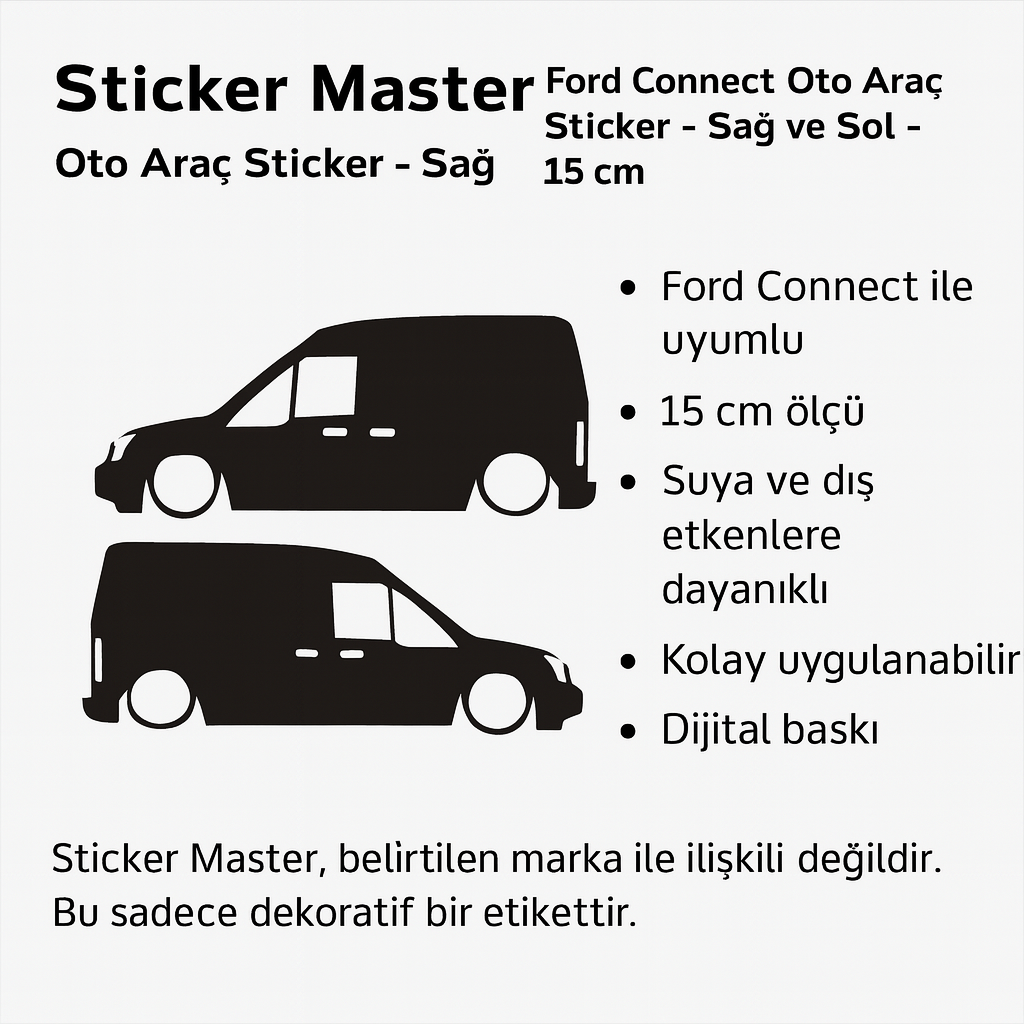 Sticker Master Ford Connect Oto Araç Sticker - Sağ ve Sol - 15 Cm