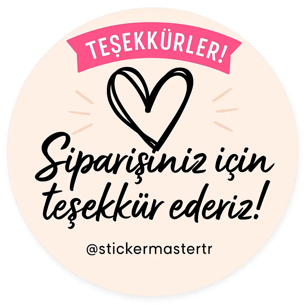 Sticker Master Şirketler Için Teşekkür Ederiz Kalp Sticker Etiket Paketleme Kutu Zarf 4 X 4 Cm 50Lı Sticker Master