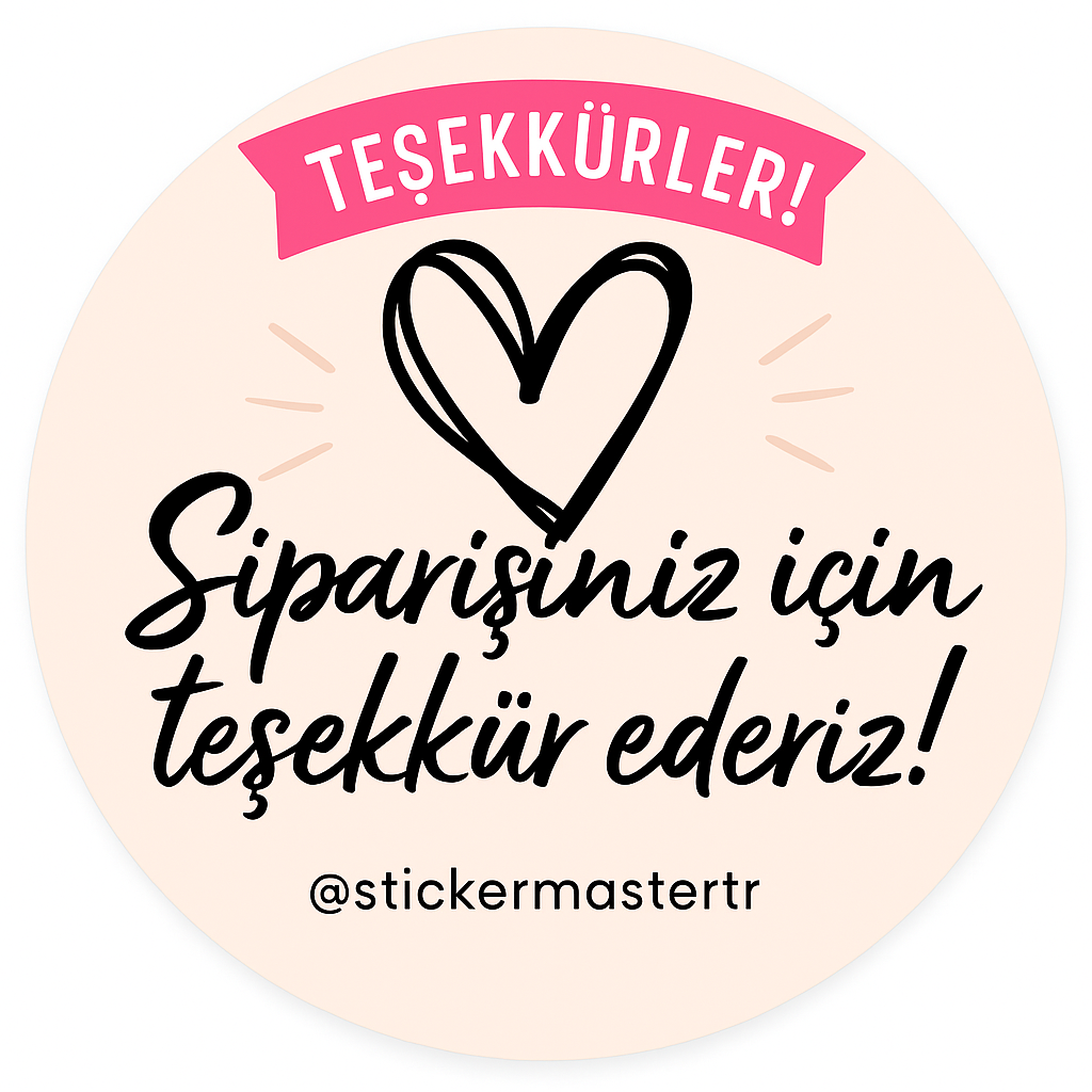 Sticker Master Şirketler Için Teşekkür Ederiz Kalp Sticker Etiket Paketleme Kutu Zarf 4 X 4 Cm 50Lı