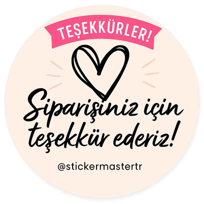 Sticker Master Şirketler Için Teşekkür Ederiz Kalp Sticker Etiket Paketleme Kutu Zarf 4 X 4 Cm 50Lı Sticker Master
