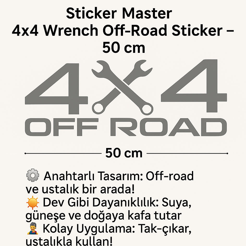 Sticker Master 4x4 Wrench Off-Road Sticker – 50 cm Ustalık ve Gücün Simgesi!