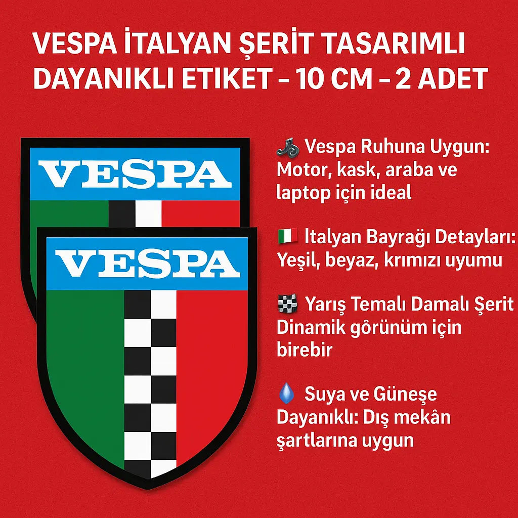Sticker Master Vespa İtalyan Şerit Tasarımlı Dayanıklı Etiket – 10 Cm – 2 Adet Sticker Master