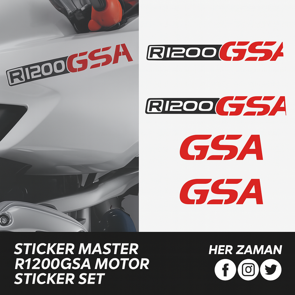 Sticker Master BMW R1200 GSA Motor Sticker Etiket Seti – Kırmızı Yazılı 4 Parça