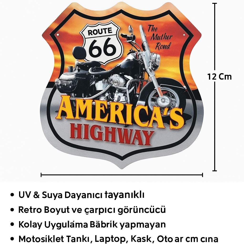 Sticker Master Route 66 Sticker America Motor, Kask, Laptop, Araba, Oto Araç İçin Dayanıklı Etiket Decal
