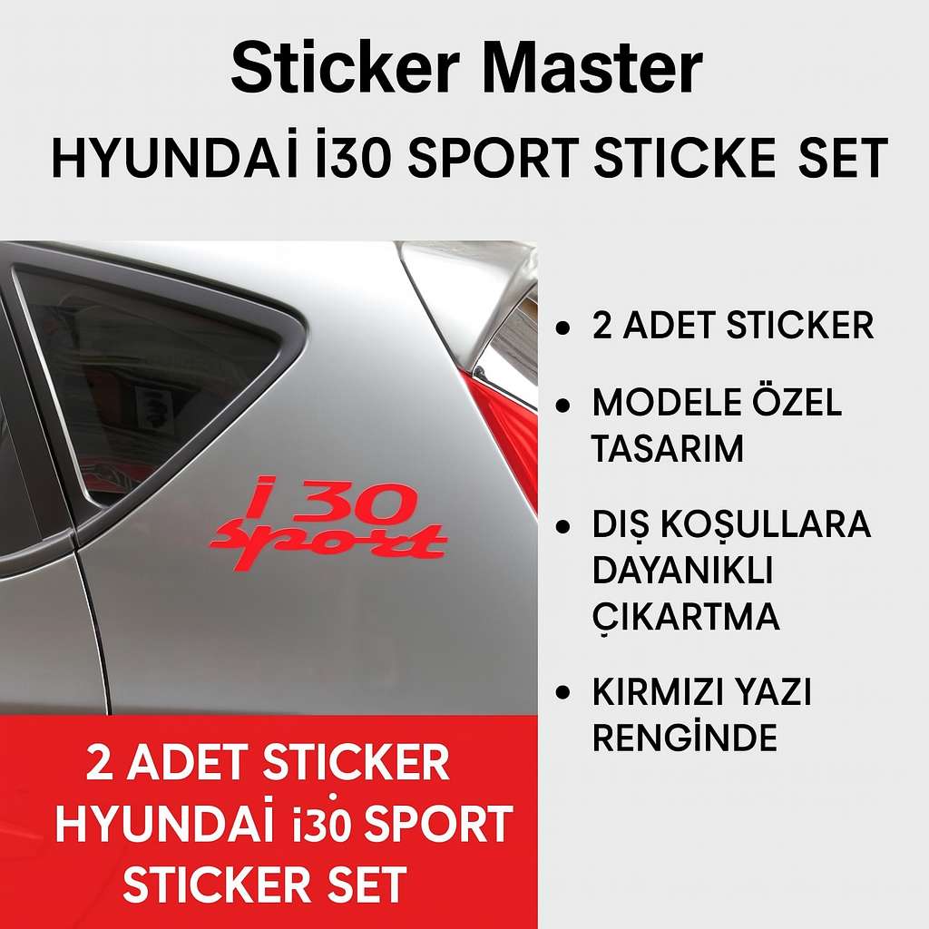 Sticker Master Hyundai i30 Sport Sticker Set – 2 Adet Sportif Araç Gövde Etiketi