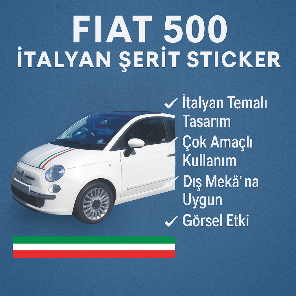 Sticker Master Fiat 500 Ön Kaput İtalyan Şerit Oto Motor Pc Etiket