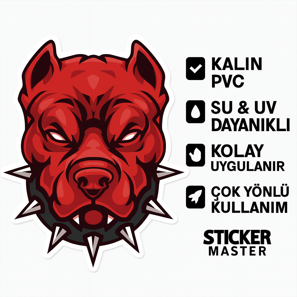 Sticker Master Pitbull Kafası Sticker – 13 × 11 Cm,Kask,Oto,Motor,Laptop Etiket