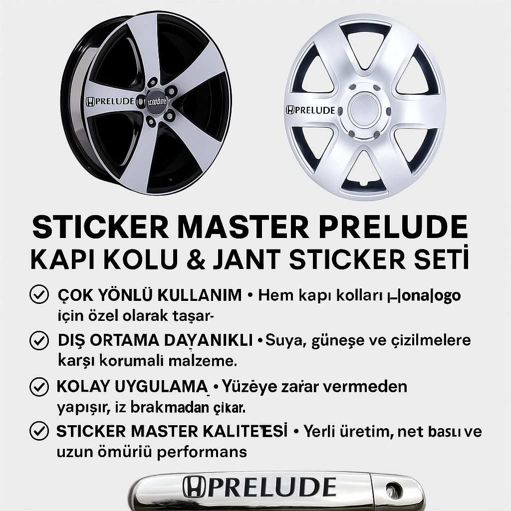 Sticker Master Prelude Kapı Kolu & Jant Sticker Seti – Araç Modifiye ve Dekoratif Etiket (10 Adet)