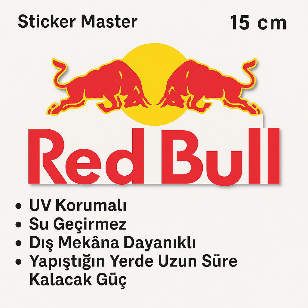 Sticker Master Red Bull Sticker - Motor, Kask, Laptop, Araba, Oto Araç İçin Dayanıklı Etiket (15 cm)