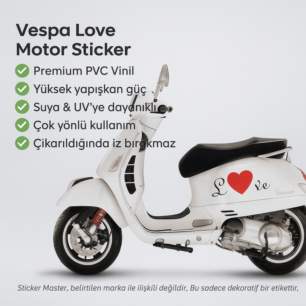 Sticker Master Vespa Love Motor Sticker – Kalpli Tasarım, Kask, Laptop, Araba ve Oto İçin 15 cm Suya Dayanıklı Etiket