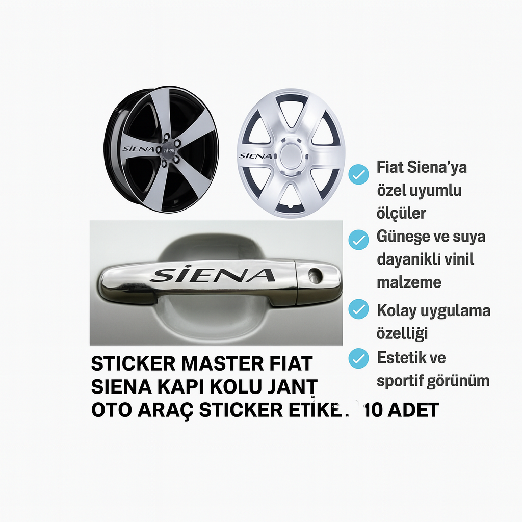 Sticker Master Fiat Siena Kapı Kolu Jant Oto Araç Sticker Etiket - 10 Adet