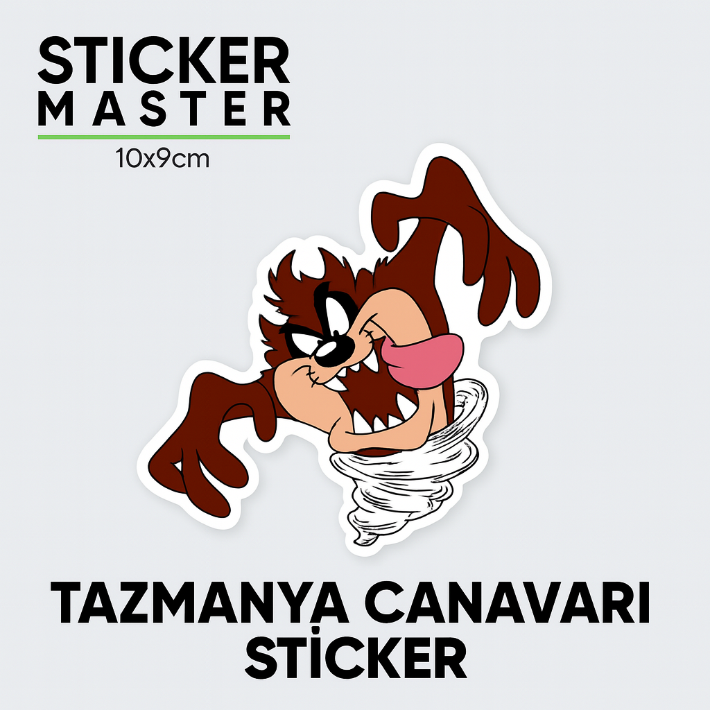 Sticker Master Tazmanya Canavarı Sticker – 10x9 cm Komik Çıkartma (Araç, Kask, Laptop Uyumlu)