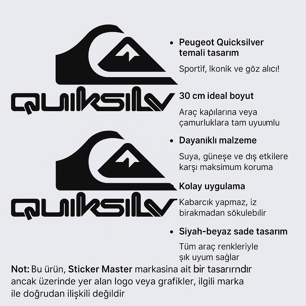 Sticker Master Peugeot Quicksilver Sticker Set - Sağ ve Sol 2’li Araç Stickerı (30 cm)