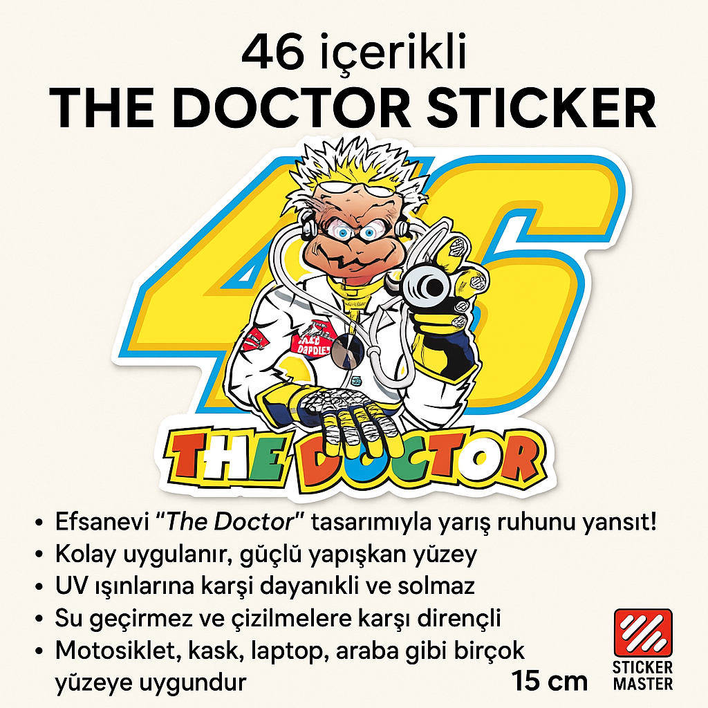 Sticker Master The Doctor 46 Motor, Kask, Laptop, Araba, Oto Araç İçin Dayanıklı Etiket Decal 15 Cm