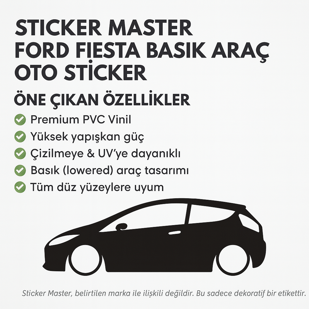 Sticker Master Ford Fiesta Basık Araç Oto Sticker – Minimalist Siluet Tasarım - Sağ Ve Sol