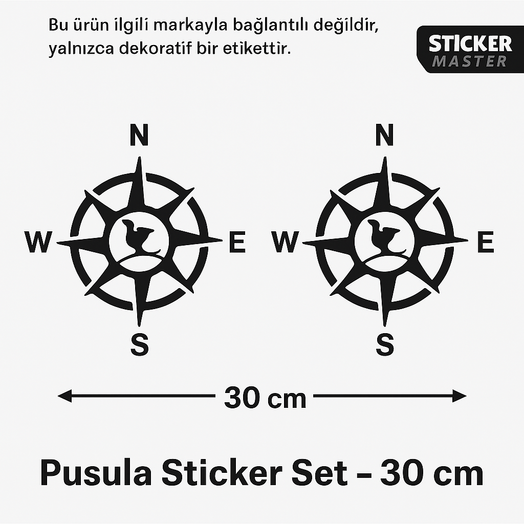 Sticker Master Pusula Sticker Seti - Araba, Karavan, Laptop, Kask ve Cam İçin 2’li Yön Etiketi (30 cm)