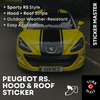 Sticker Master Peugeot RS Ön Kaput & Tavan Sticker – Siyah Çift Şerit Dekor (Tüm Gövde Boyu)
