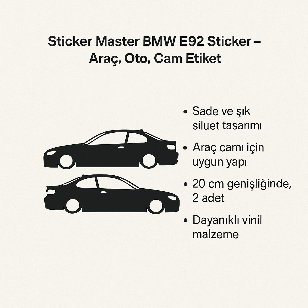 Sticker Master BMW E92 Araç Cam Sticker Etiket – 2 Adet Siluet Tasarım