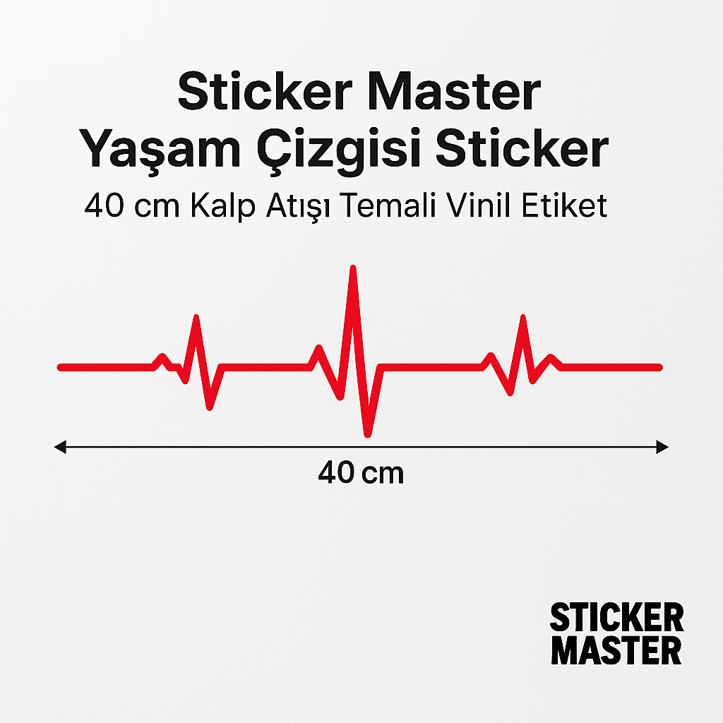 Sticker Master Yaşam Çizgisi Sticker – 40 cm Kalp Atışı Temalı Vinil Etiket