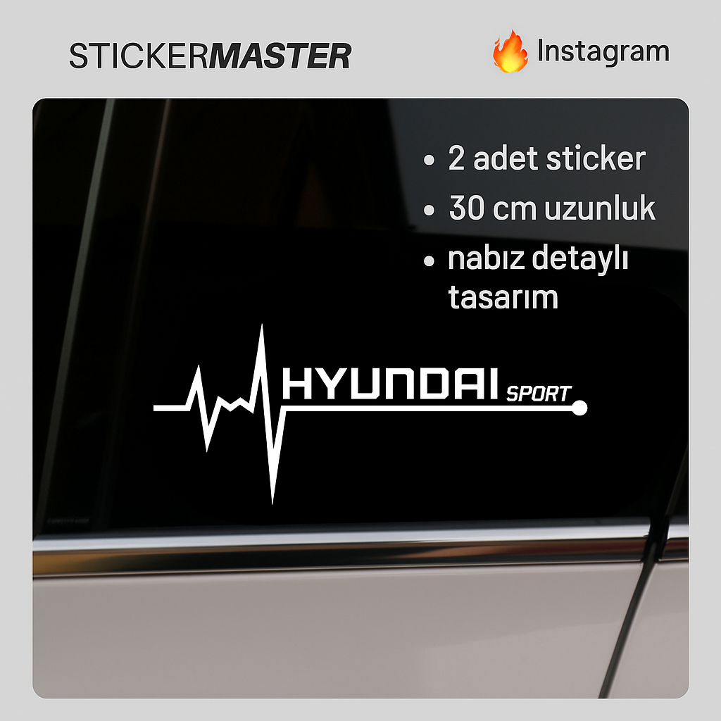Sticker Master Hyundai Sport Nabız Sticker – 2 Adet 30 cm Kalp Atışı Tasarımlı Oto Cam ve Gövde Etiketi