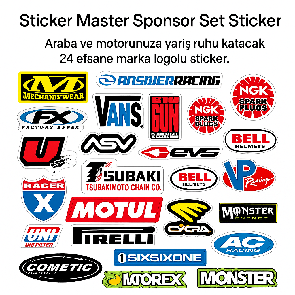 Sticker Master Sponsor Set Sticker - 24’lü Motor ve Araba Etiketi Koleksiyonu