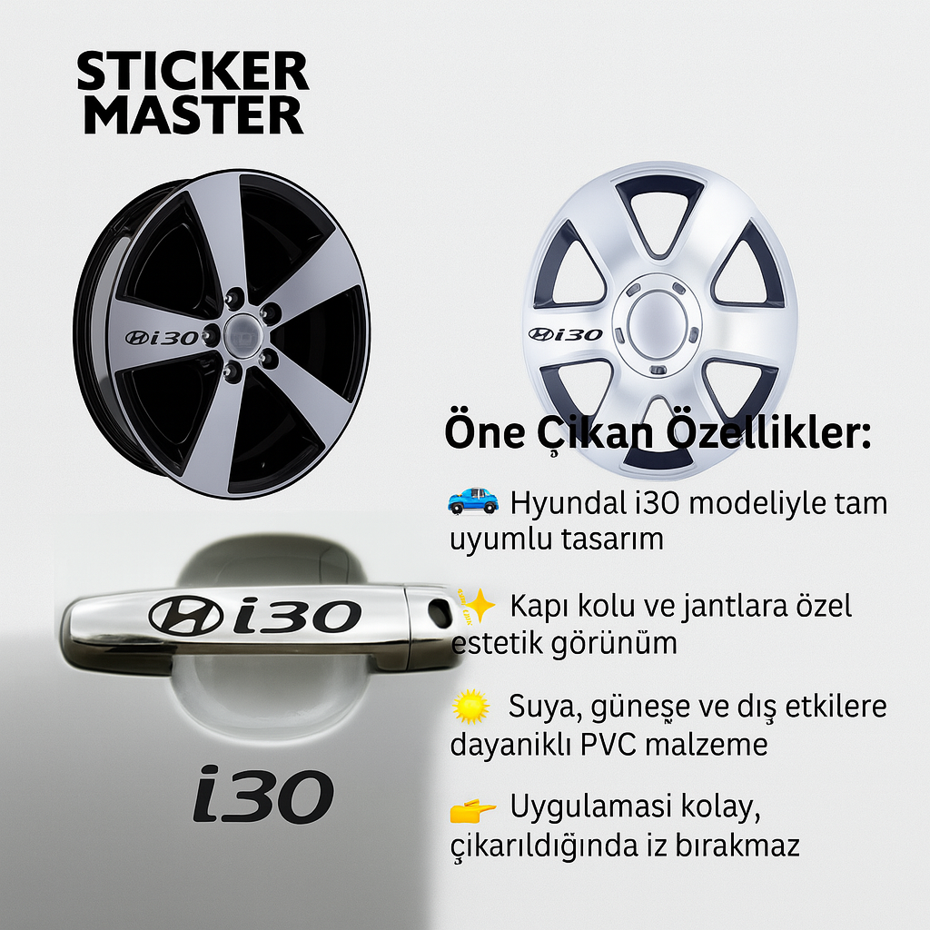 Sticker Master Hyundai i30 Kapı Kolu ve Jant Sticker Seti – 10 Adet