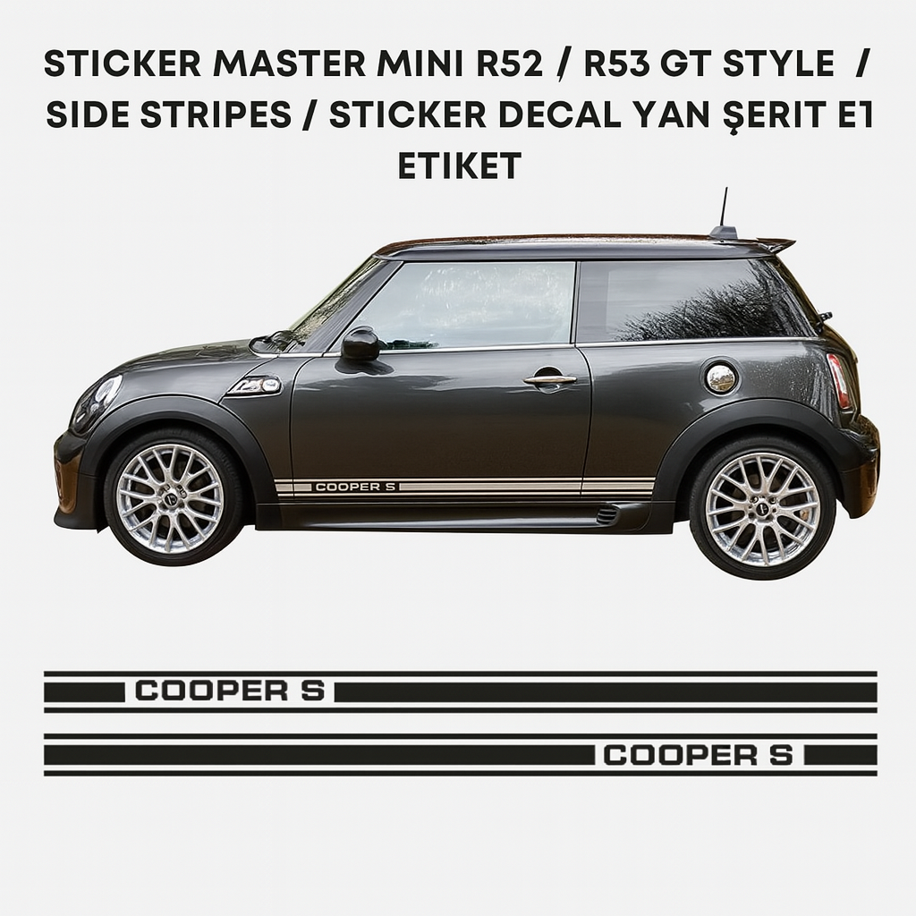 Sticker Master Kişiye Özel Mini R52 / R53 GT Style Side Stripes / Sticker Decal Yan Şerit Etiket – Cooper S Tasarımı