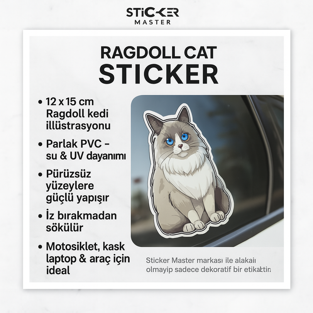 Sticker Master Ragdoll Cat Sticker – 12 × 15 cm Sevimli Kedi Etiketi