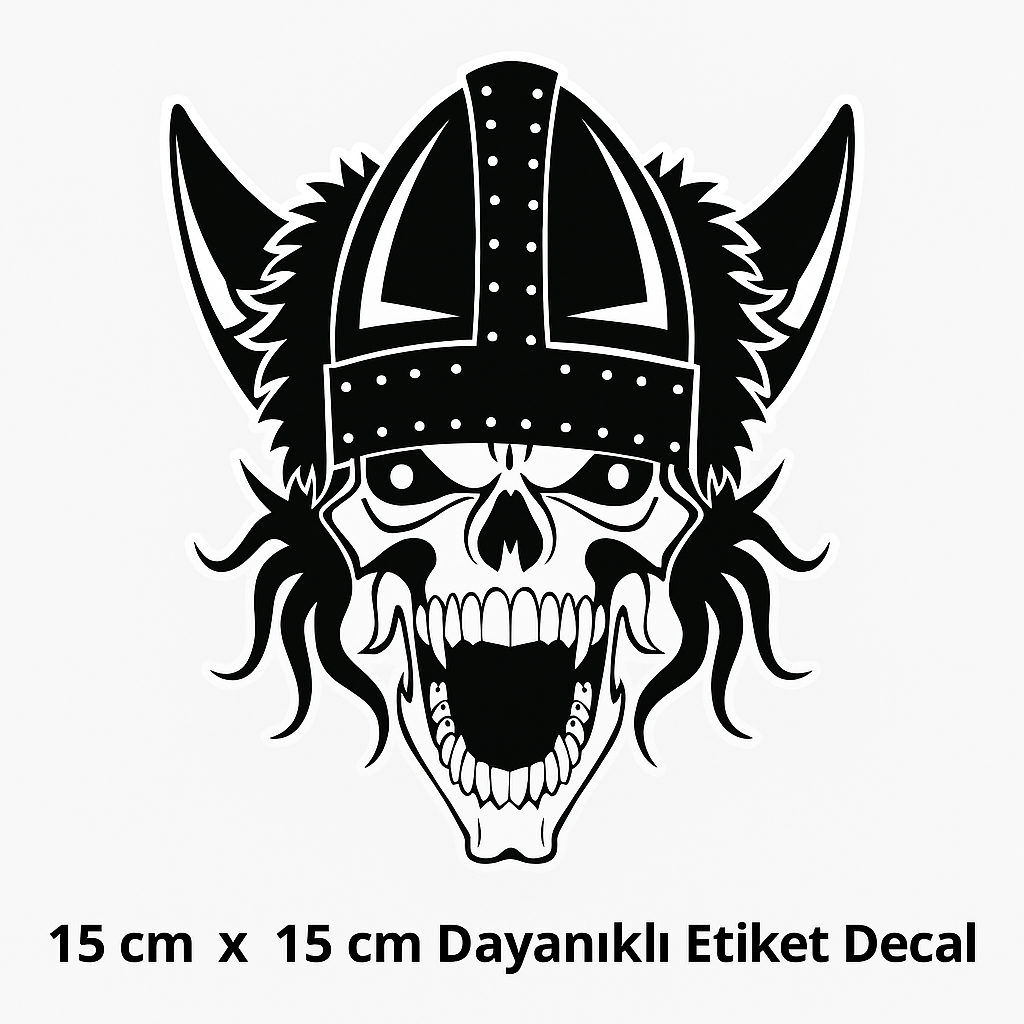 Sticker Master Viking Kasklı Kafatası Sticker - Motor, Kask, Laptop, Araba ve Oto Araç İçin Dayanıklı Etiket (15 cm)