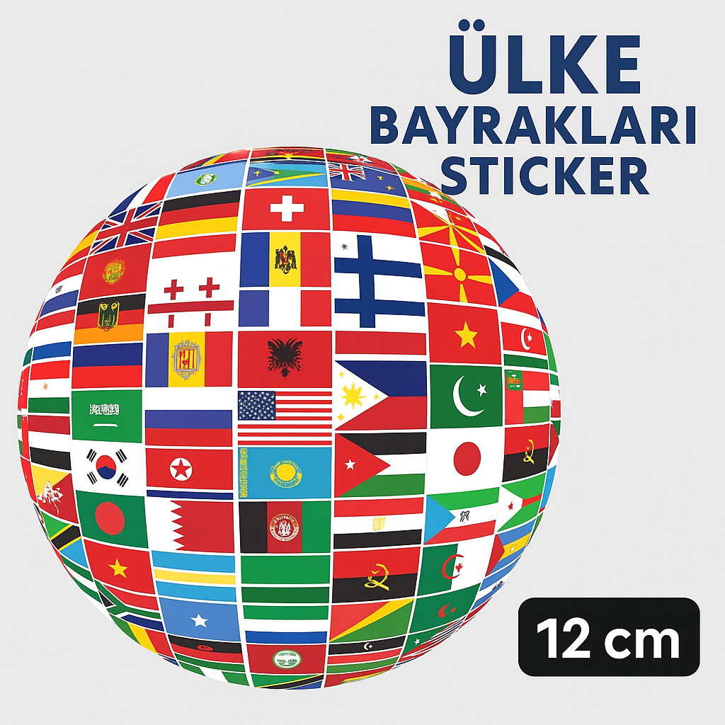 Sticker Master Dünya Ülke Bayrakları Sticker – 12 cm | 100+ Bayrak Deseni