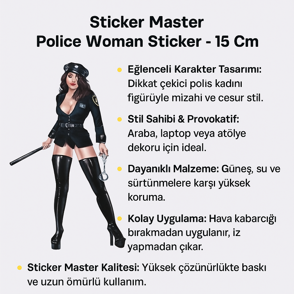 Sticker Master Police Woman Sticker – 15 Cm Mizahi Araç & Laptop Etiketi