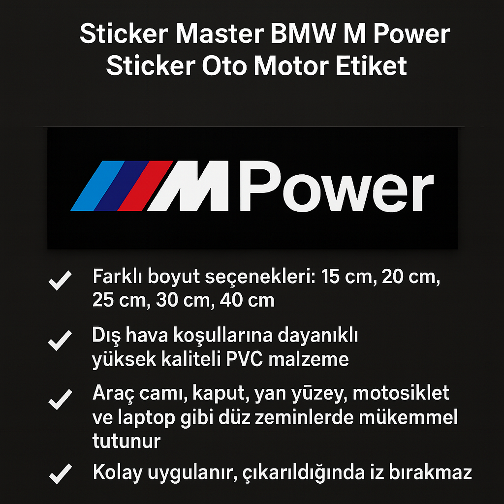 Sticker Master BMW M Power Sticker Oto Motor Etiket - 15, 20, 25, 30, 40 cm